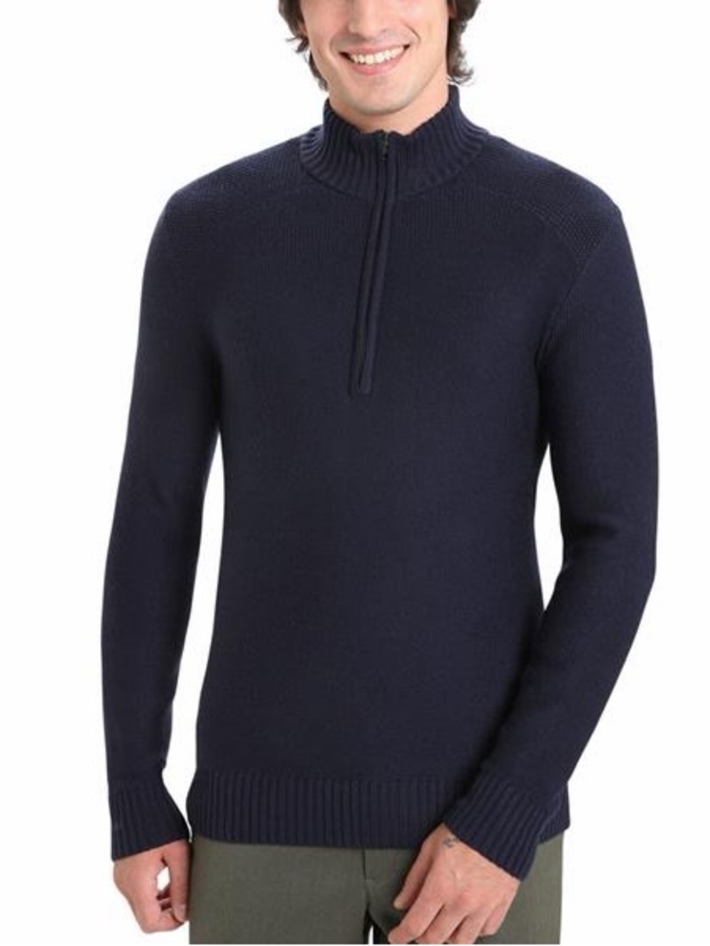 Icebreaker Navy Zip-Neck Ribbed Sweater